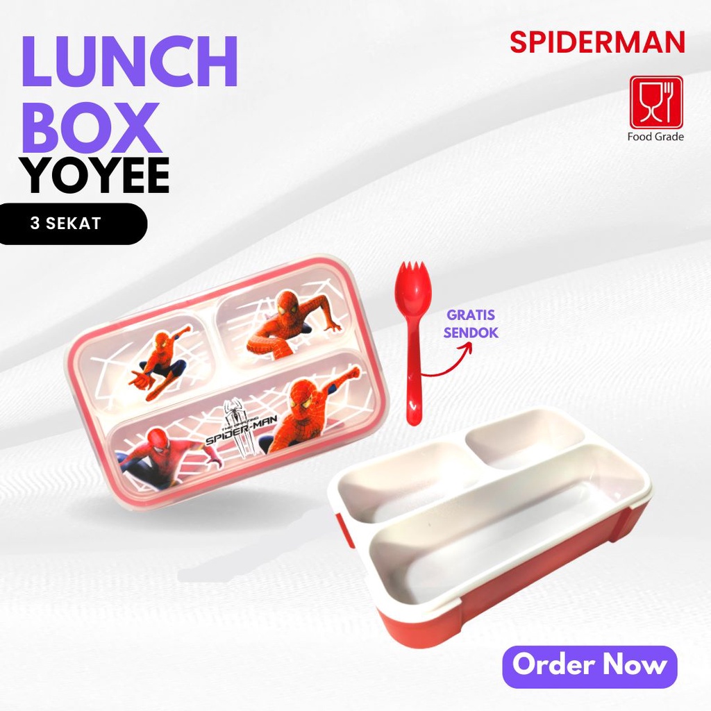 DICON BARU!! TEMPAT MAKAN BEKAL KARAKTER SEKOLAH ANTI TUMPAH LUNCH BOX ANAK YOYEE (GRATIS BUBBLE)