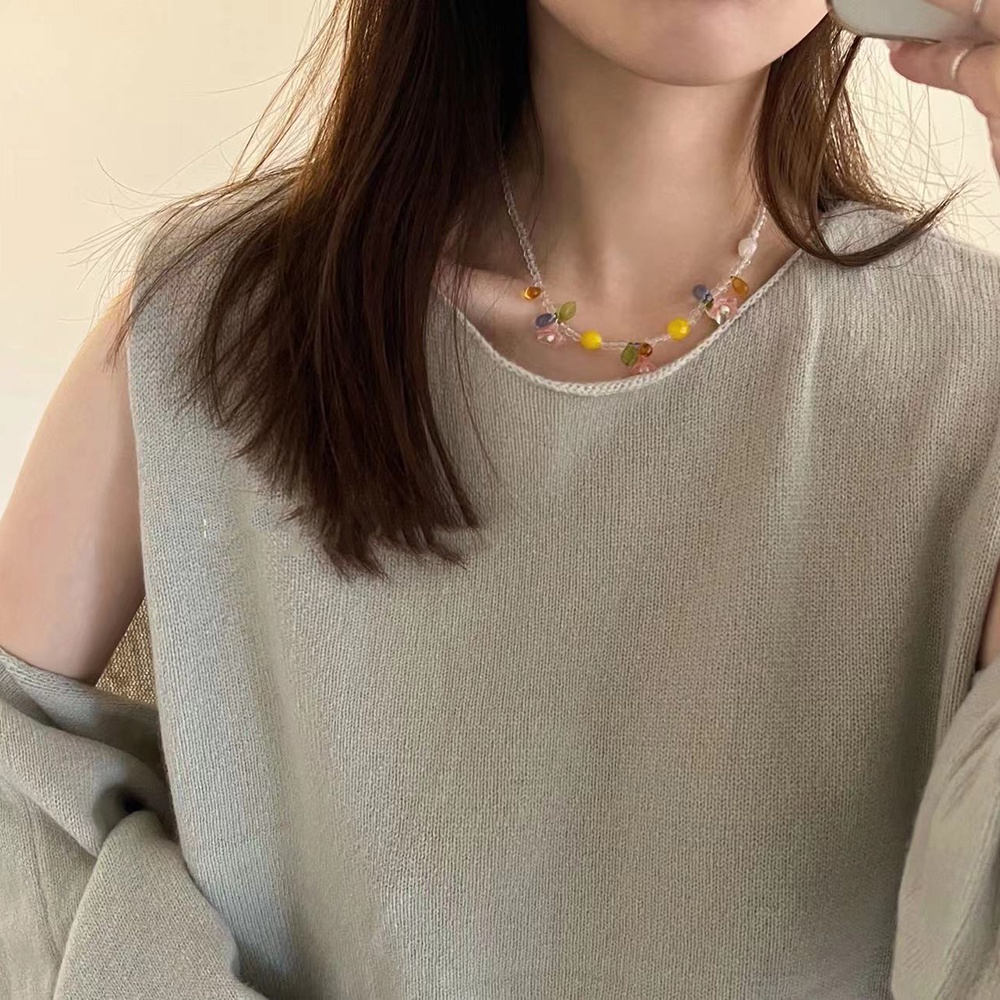 Kalung Rantai Manik-Manik Bunga Tulip Bahan Akrilik Gaya Korea Untuk Wanita