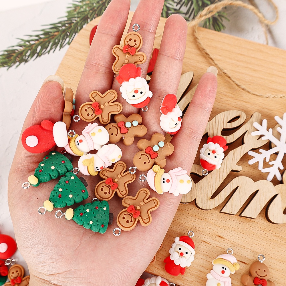 Liontin Bentuk Gingerbread Natal Bahan Resin Untuk Membuat Perhiasan Anting Gelang Gantungan Kunci