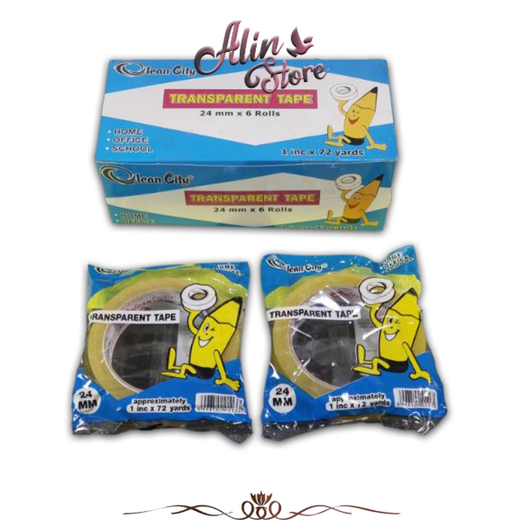 

Isolasi Transparant / Bening 1 inch x 24 mm x 72 yard Olean City