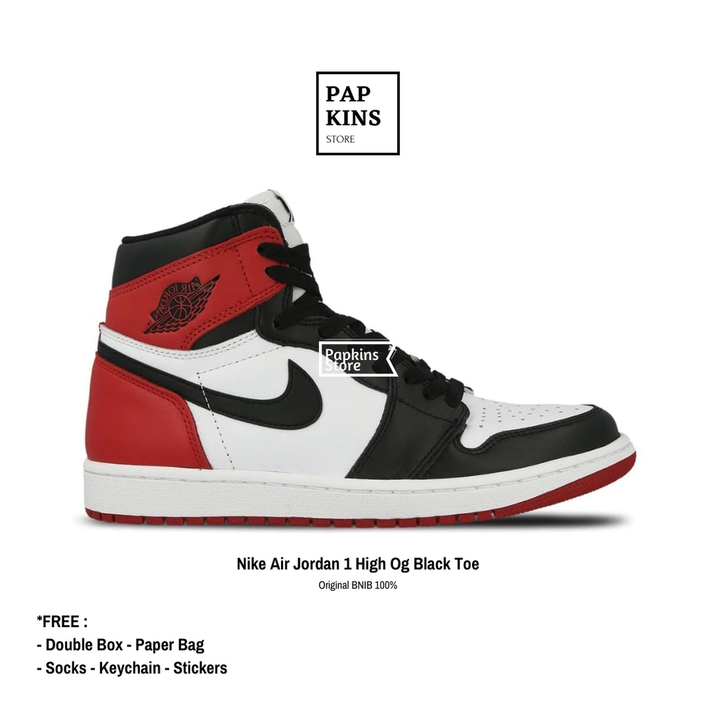 Sepatu Nike Air Jordan 1 Retro High Black Toe Original BNIB