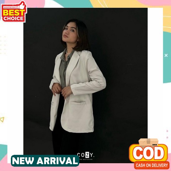 Blezer Wanita / Outer Basic Scuba / Korea - Putih Ada Saku Casual Jumbo Kantor Long Cardigan K8I7 Ra