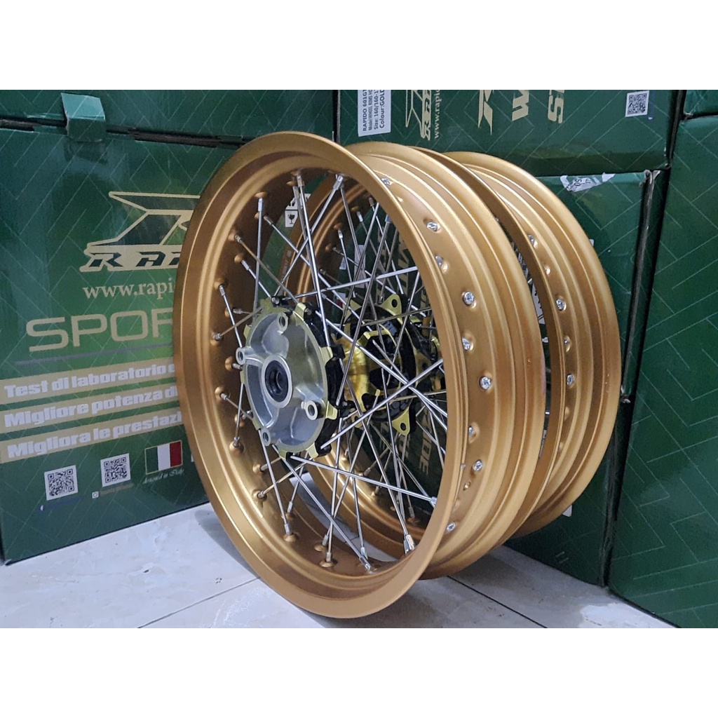WHEELSET SUPERMOTO CRF 150 KLX 150 VELG ROSSI ANSWER 250 300  300 350 RING 17 GOLD BONUS BAN DALAM T