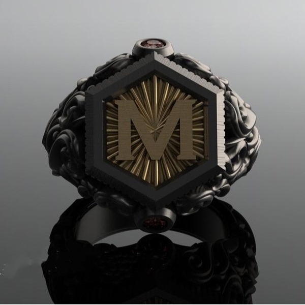 Cincin Pria Desain Monster M Warna Goldhitam Gaya Trendy Rock Untuk Pestahadiah