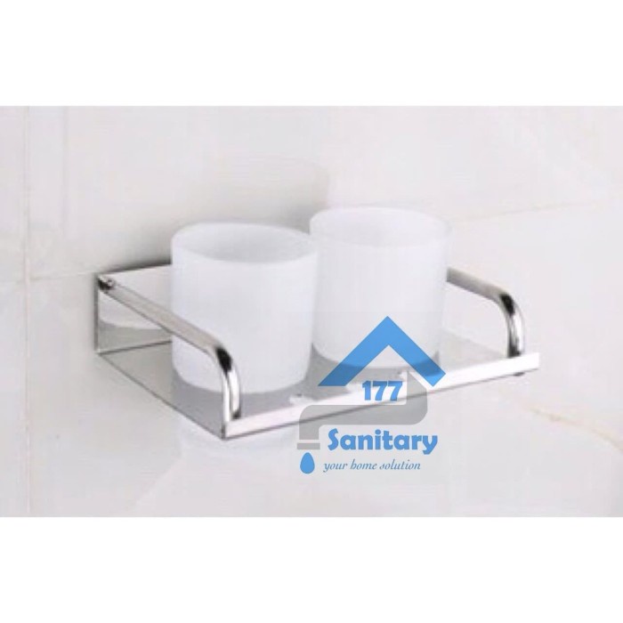 Organizer Tempat Sikat Gigi Stainless Dua Gelas-Rak Sikat Gigi Odol Double