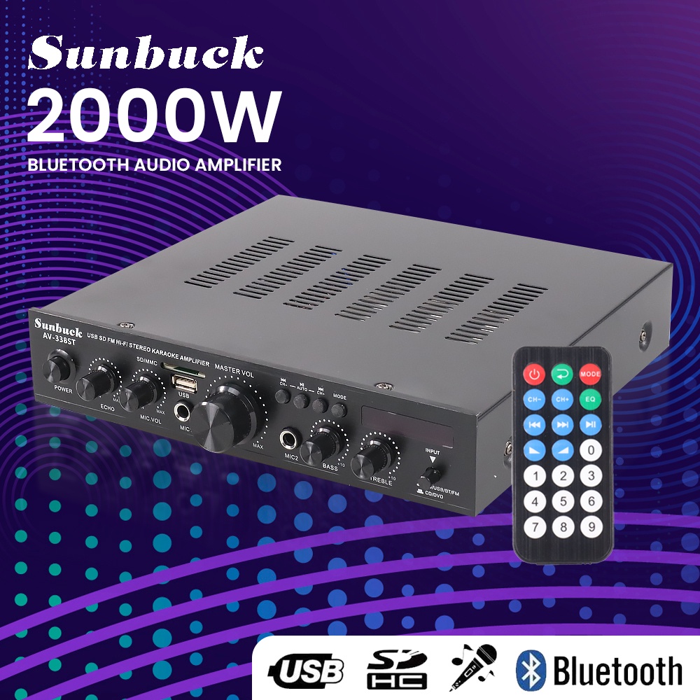 Sunbuck Audio Amplifier Bluetooth EQ Karaoke Home Theater FM Radio 2000W - AV-338ST - Black