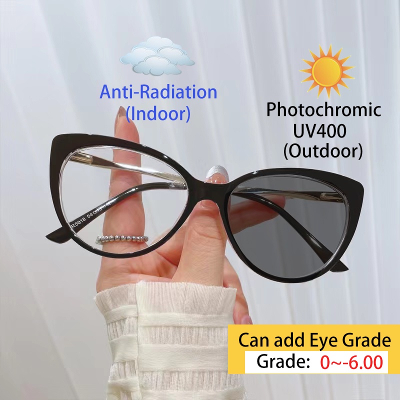 Kacamata Photochromic Anti Radiasi Minus TR90 Model Mata Kucing Untuk Wanita