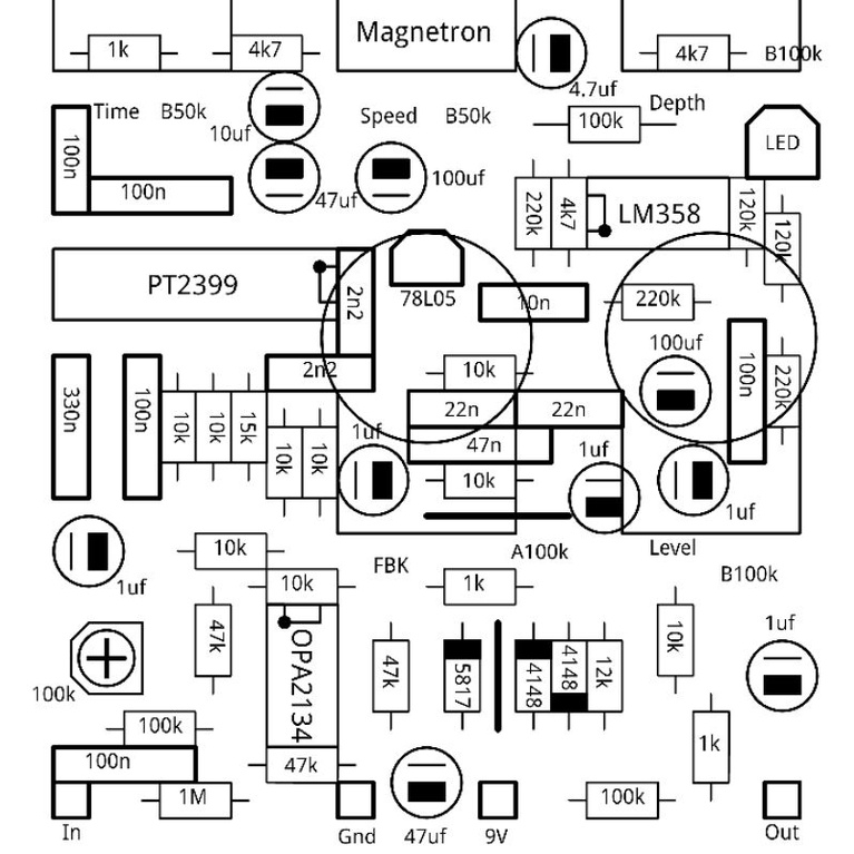 PCB EFEK GITAR MAGNETRON DELAY