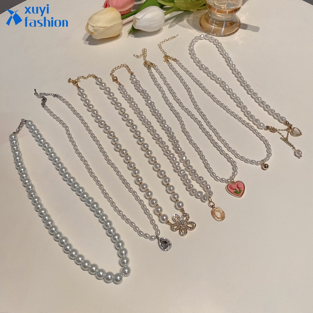 Y2k Kalung Choker Rantai Liontin Kupu-Kupu / Tulip / Hati Hias Kristal / Mutiara Gaya Elegan Untuk Wanita