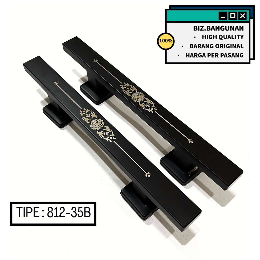 DOOR PULL KOTAK SOBAR HITAM STAINLESS MOTIF 35 CM - TARIKAN HANDLE PINTU KUPU TARUNG