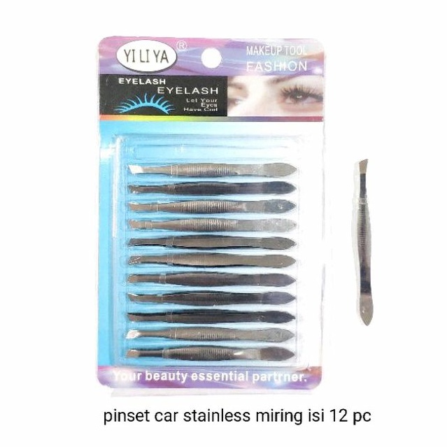 Pinset eyelash Uban bulu stainless silver isi 12 pcs.