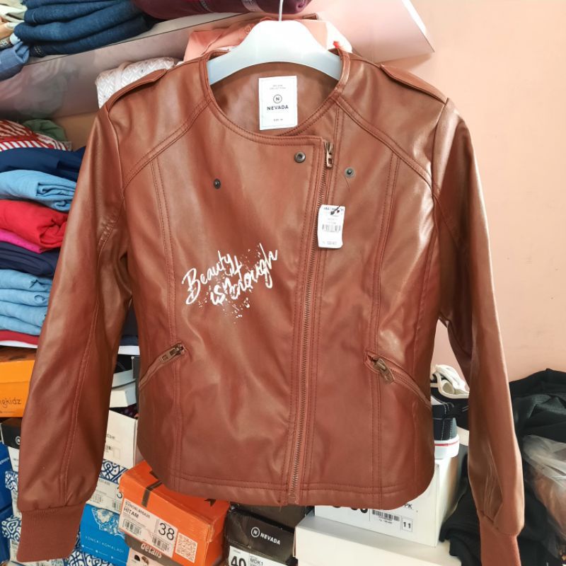 Nevada size M  jaket kulit wanita coklat outer outwear lengan oanjang luaran biker original branded 