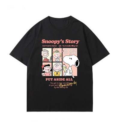 EUNII T-shirt Lengan Pendek Kartun Snoopy Pencetakan Longgar Korean Style/Kaos Atasan Wanita/Baju Kaus Oversize Wanita