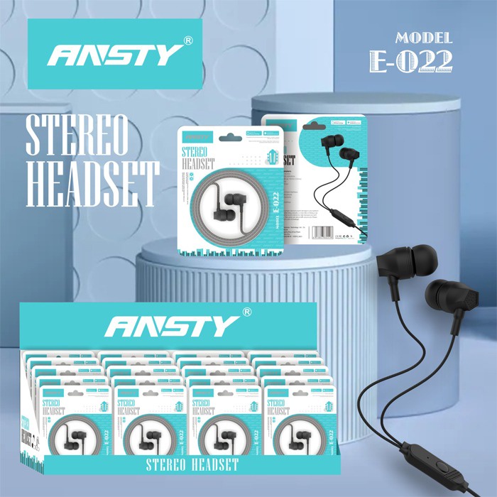 HEADSET EARPHONE HANDSFREE ANSTY E-022 MEGA BASS