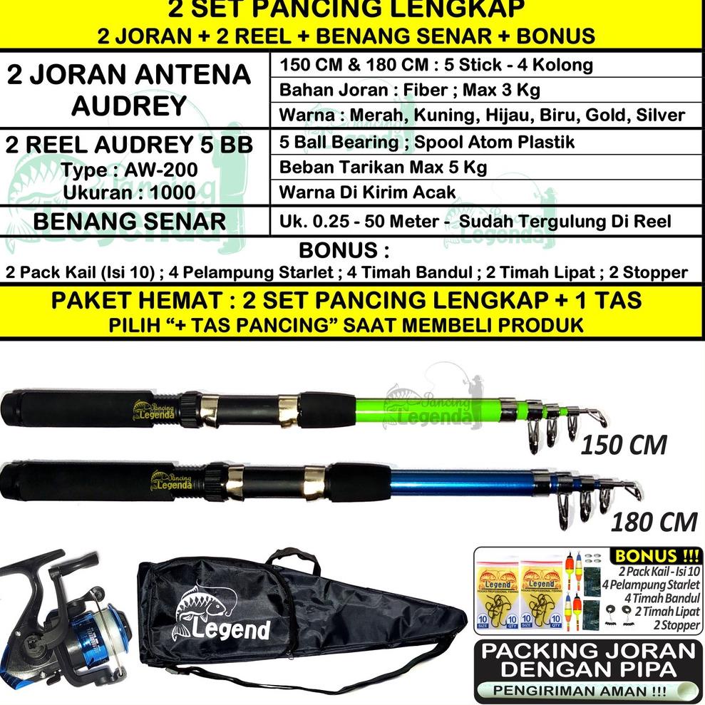 SCR.18Oc22υ • PANCING 2 SET LENGKAP - 2 Joran Antena AUDREY 1,5 / 1,8 Meter + 2 Reel Audrey 5 BB + D
