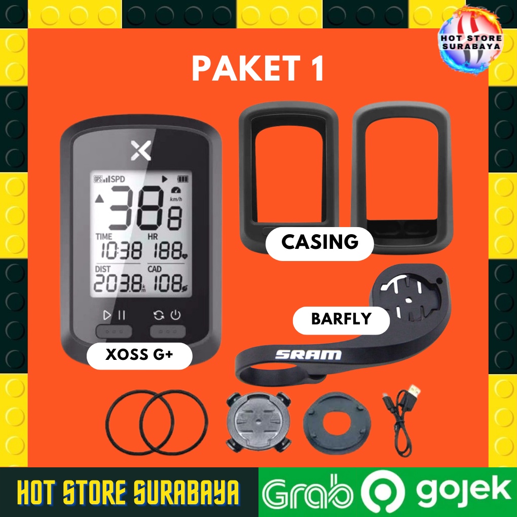 Paket XOSS G Plus Speedometer dan SRAM Barfly BONUS Case Silicone JOS