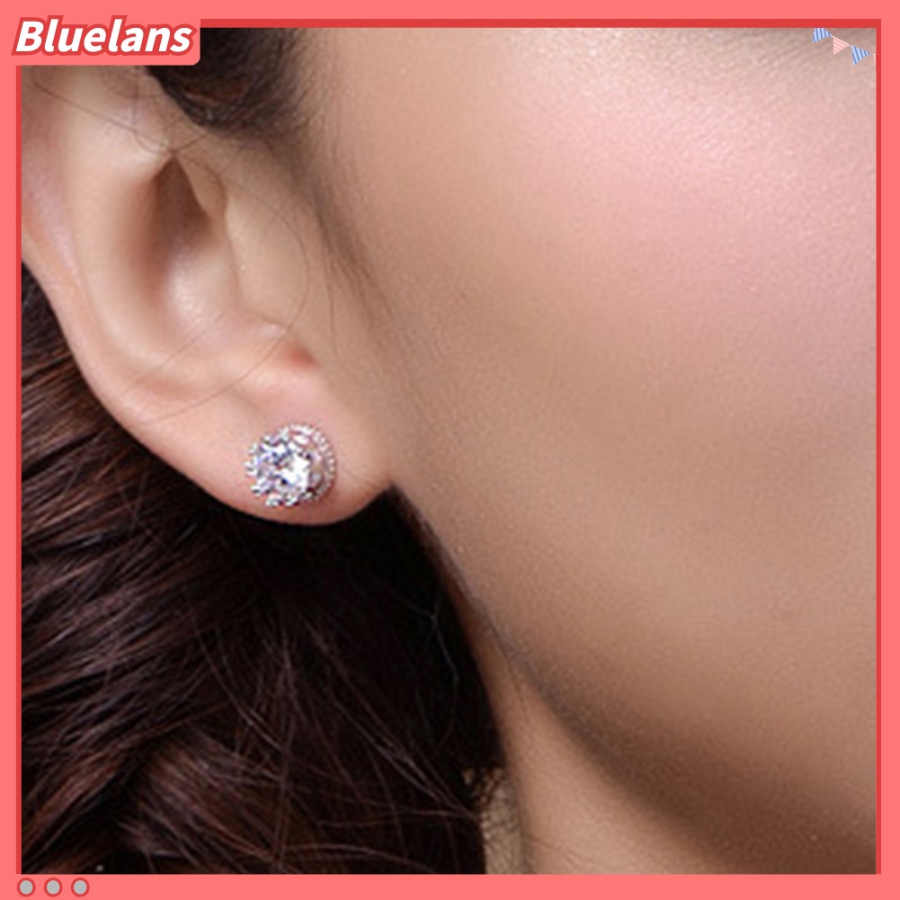 Bluelans Anting Tusuk Lapis Silver Hias Cubic Zirconia Untuk Wanita