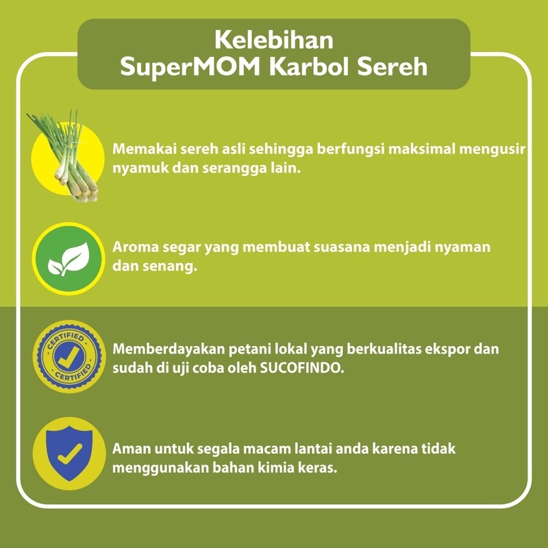 HCS - SuperMOM Pembersih Lantai/Karbol Sereh Antivirus &amp; Bakteri 1L