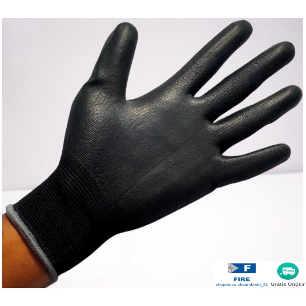 Sarung Tangan Industri Pabrik Uci Safety Motor Bengkel otomotif Bagunan Coating Karet Pengaman kerja Packing PU Statis Multitask Karet Palm Fit Ukuran S,M, L, XL Proyek Satpam