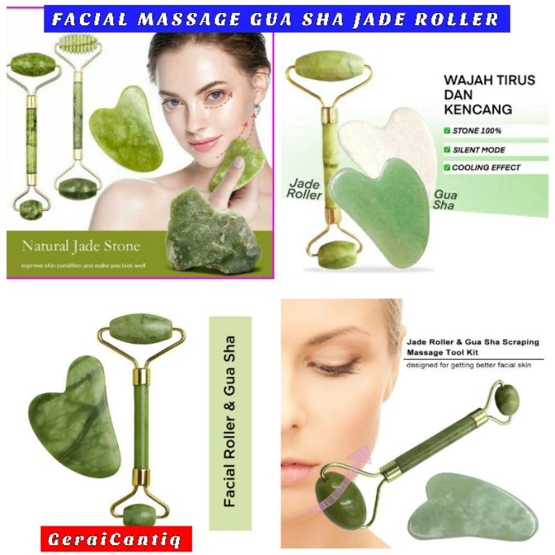 GUASHA GUA SHA JADE ROLLER FACIAL FACE ROLLER MASSAGER ALAT PENIRUS WAJAH