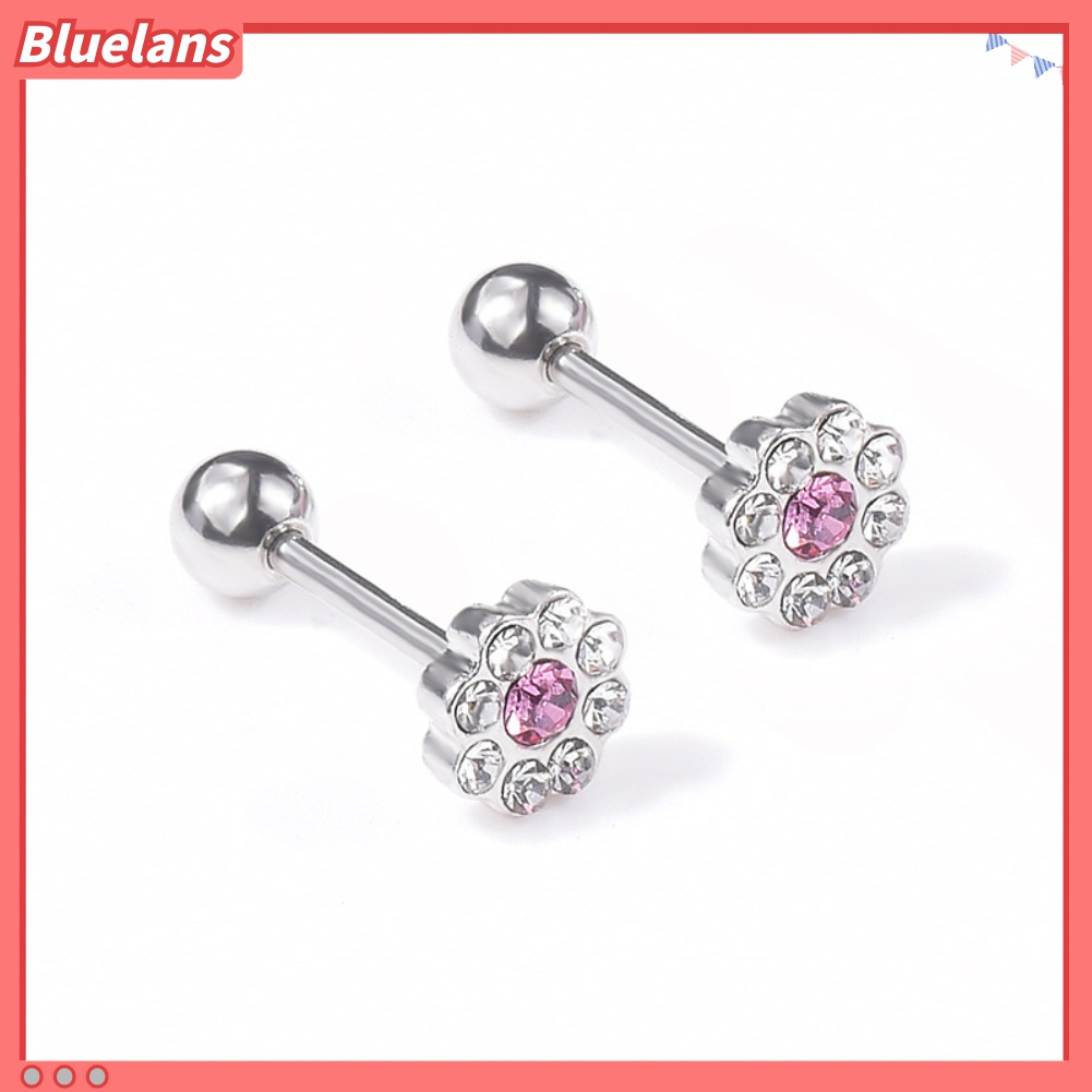 1pc Anting Stud Cubic Zirconia Bentuk Bunga Untuk Wanita