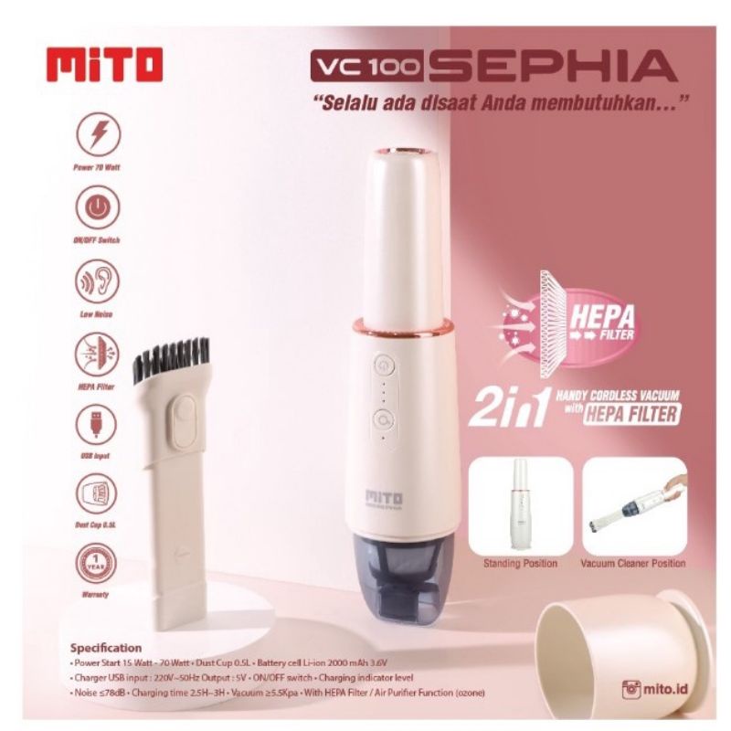 MITO Vacuum Cleaner WIRELESS - Penyedot Debu CORDLESS Portable VC100 Dengan Hepa Filter