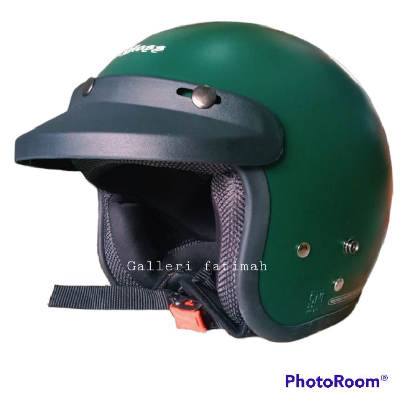 Helm Bogo RETRO dewasa Warna HIJAU ARMY Merk ARY Variasi pet kaca FREE Stiker