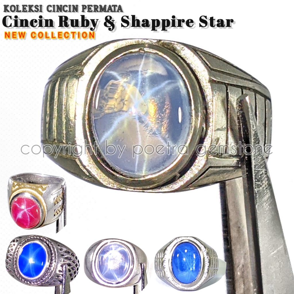 Cincin Titanium American Star Permata Ruby &amp; Shappire Star