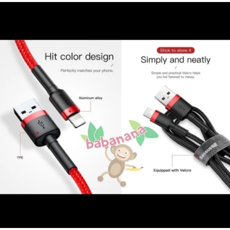 KABEL DATA IPHONE BASEUS CAFULE CABLE FOR LIGHTNING - merah 1M 2.4A