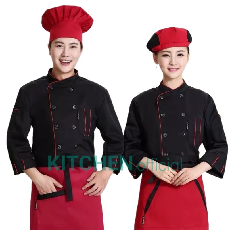 KITCHEN.Official Baju Kameja Koki Chaf Seragam Masak Jacket Lengan Panjang Unisex Pria Wanita