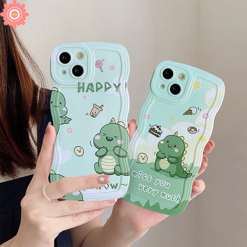 Happy Milk Tea Case Samsung A14 A12 A04 A04E A03s A13 A23 A52 A53 A20 A51 A04s A03 A20s A22 A50 A32 A30s A50s A31 A30 A52s A02s A11 A21s Kue Donat Dinosaurus Kecil Soft Cover