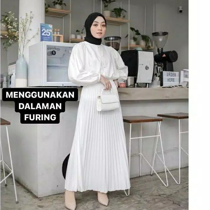 Special Price Rok plisket putih furing premium import