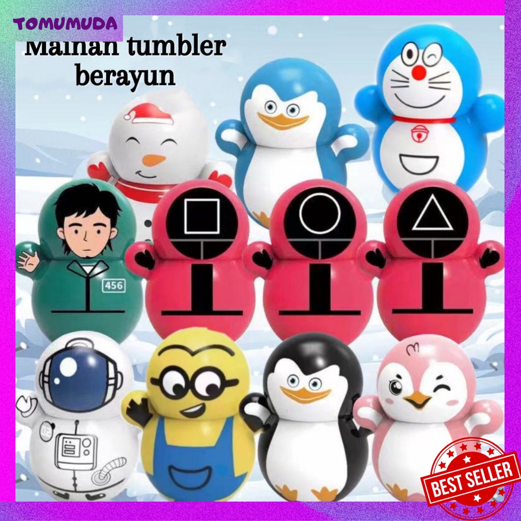 Tokomuda Mainan Tumbler Kartun Squid Game Tumbler Doraemon Pikachu Pereda Stres Untuk Anak Mainan Lucu LLS05