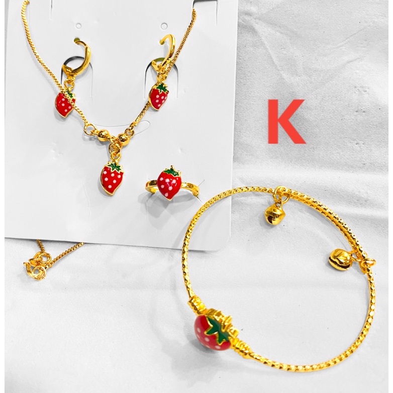 Kalung anak satu set perhiasan untuk anak berisi 4 item cincin anting gelang kakaung