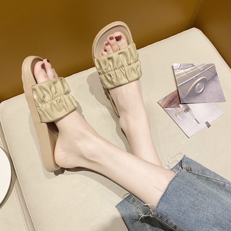 Alibaba1688 Sandal Slop Wanita Motif Kerut Polos Import