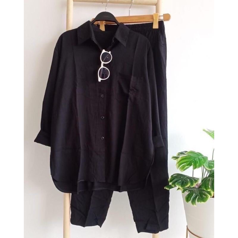 Setcel Crinkle murah / Setcel murah premium / setelan murah / setelan crinkle / setcel busuy-black