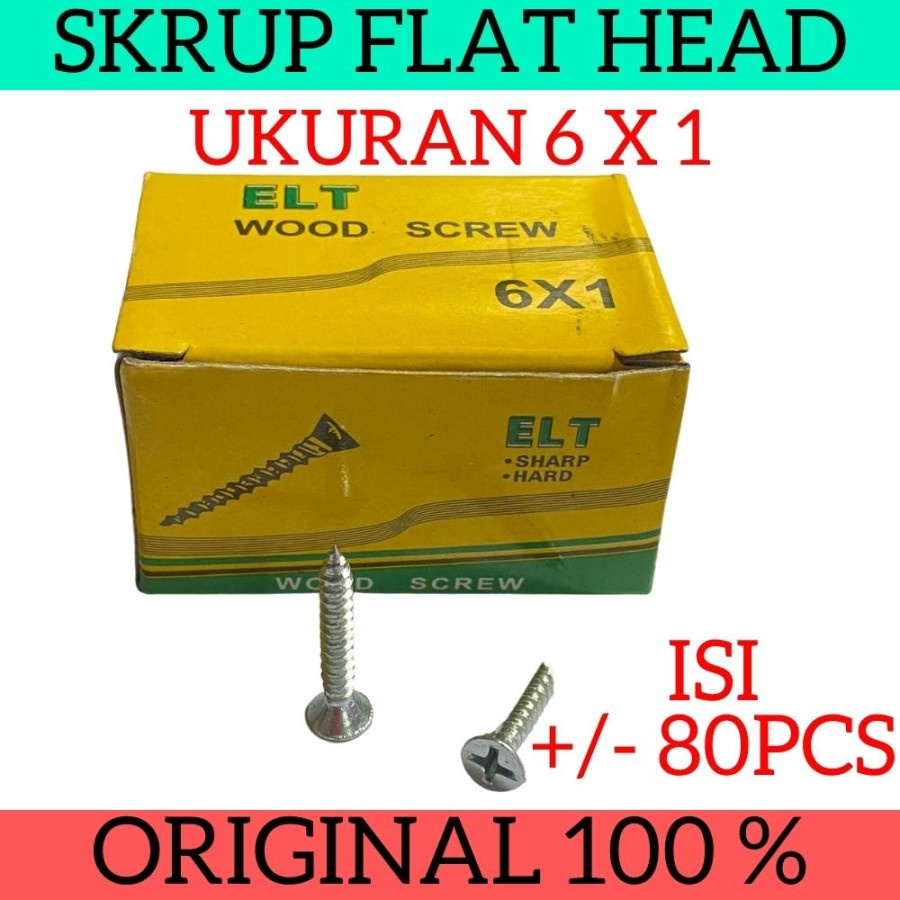 Skrup Flat Head Kepala Datar Untuk Kayu Ukuran 8 6 x 1 1/2 5/8 3/4 Inch Sekrup Baut