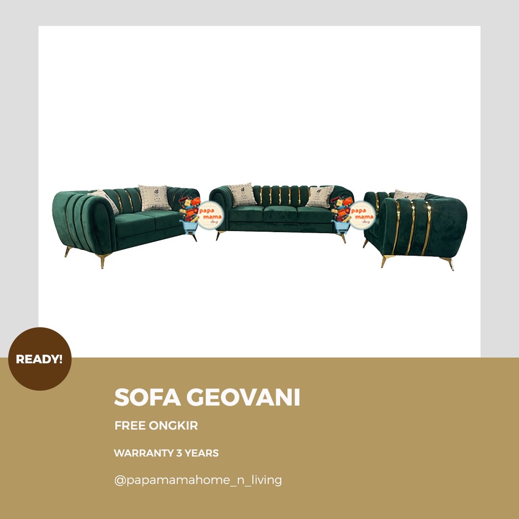 Sofa Ruang Tamu 321 Baldu Premium Giovanni - Sofa Tamu Mewah Strip Gold - Sofa Tamu Garansi 5 Tahun 