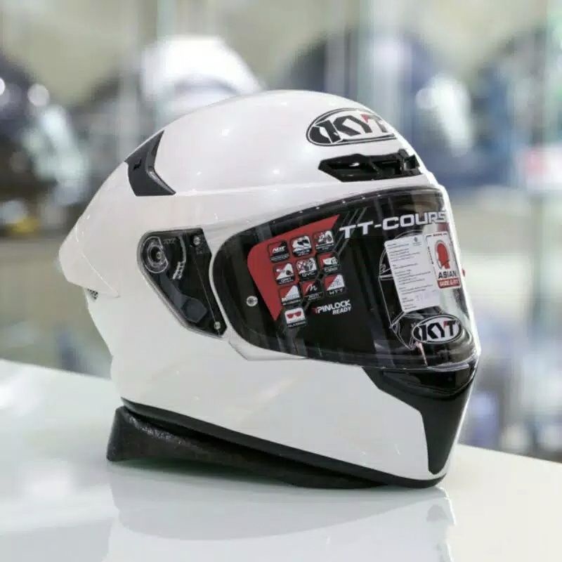 Helm KYT TT Course Solid Putih | KYT Course /Helm KYT Fullface | Helem Full Face | Helem KYT Full Fa