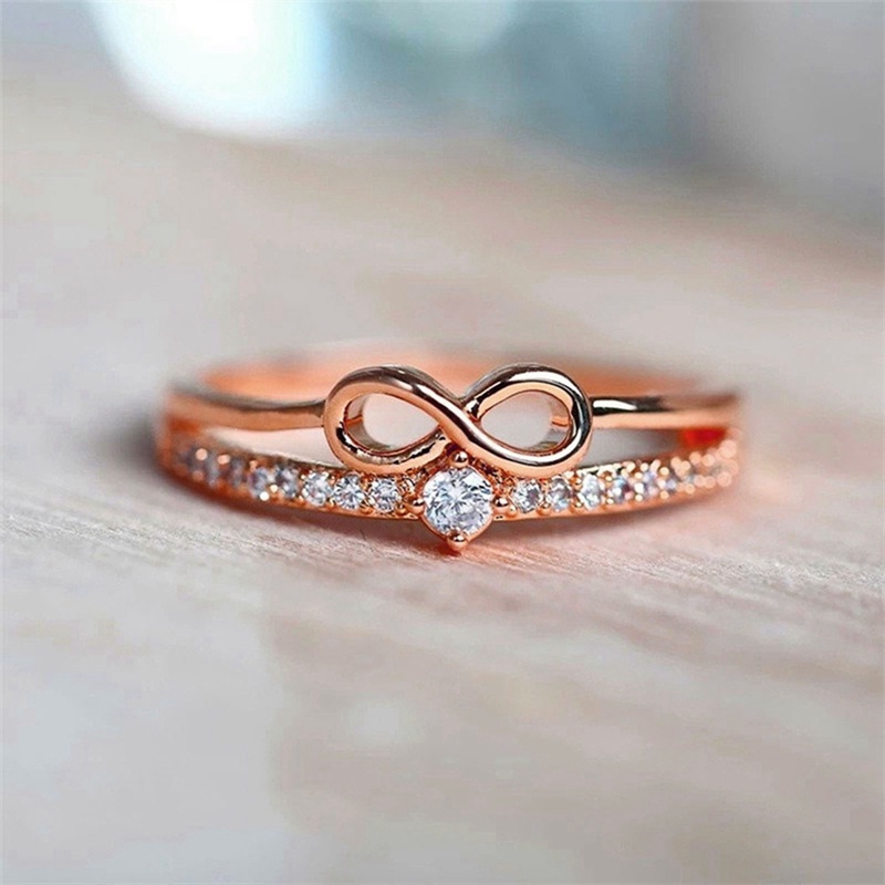 Fancyqube Cincin Jari Bentuk Pita Infinity Cubic Zirconia Untuk Wanita