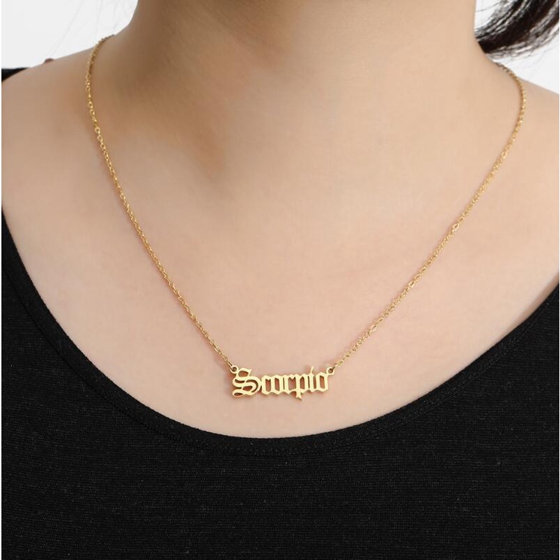 Kalung Rantai Tulang Selangka Bahan stainless steel Desain Zodiak Untuk Wanita