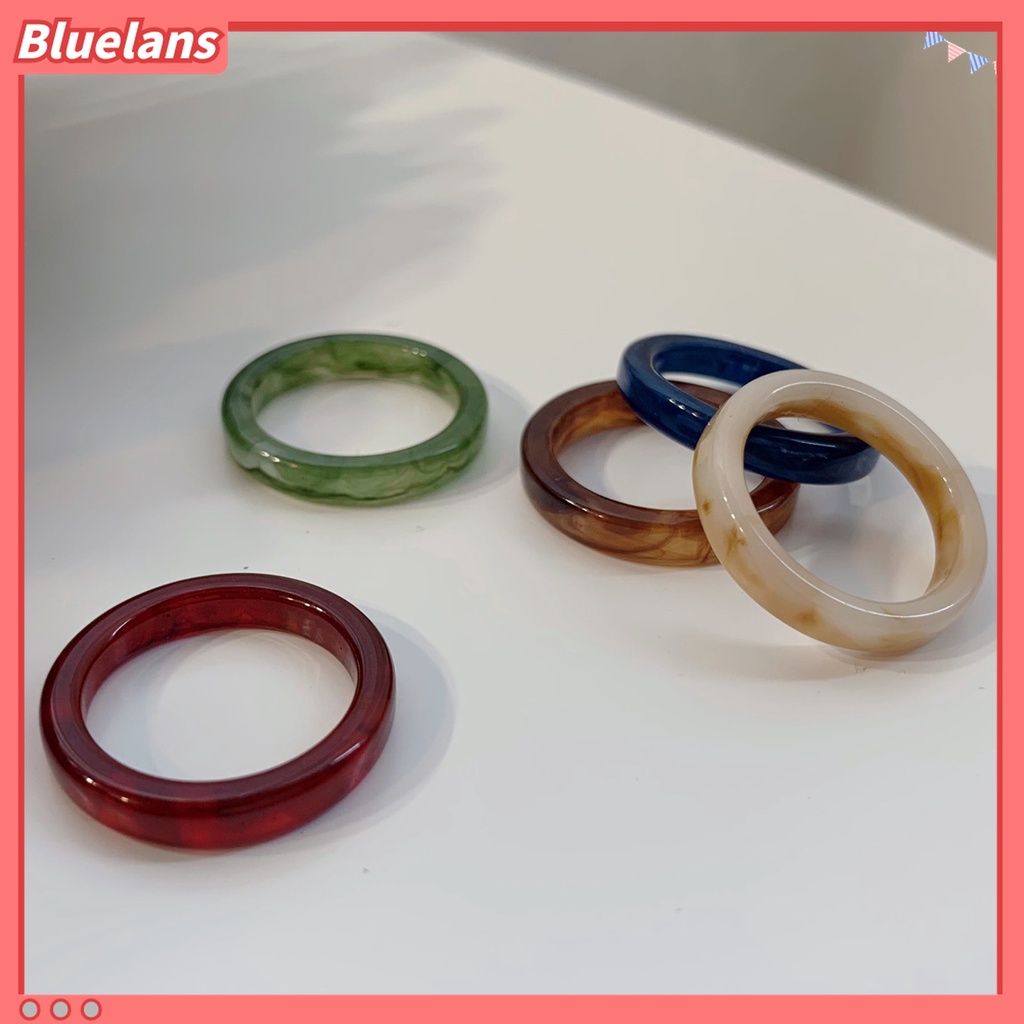 Bluelans 2Pcs Cincin Resin Warna-Warni Gaya Retro Untuk Kencan