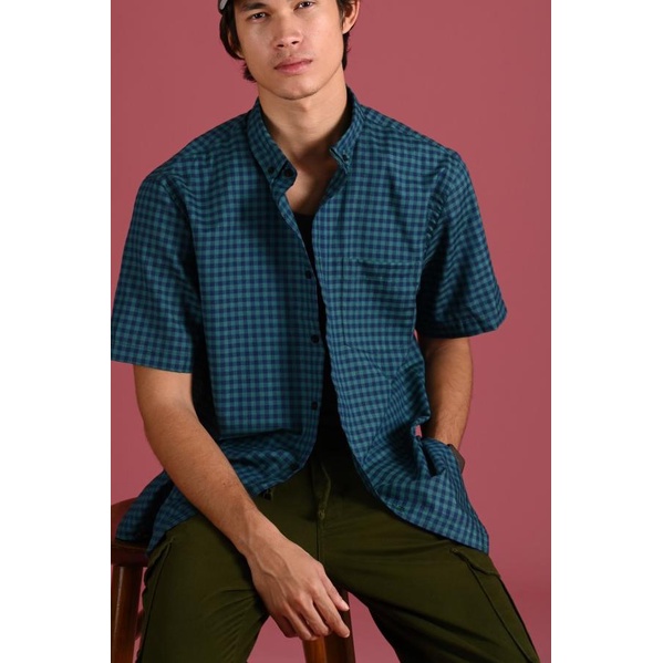 Diskon✔️KEMEJA PREPP STUDIO GINGHAM SHIRT SS SCOOTER EDITION CYAN - S|SQ4