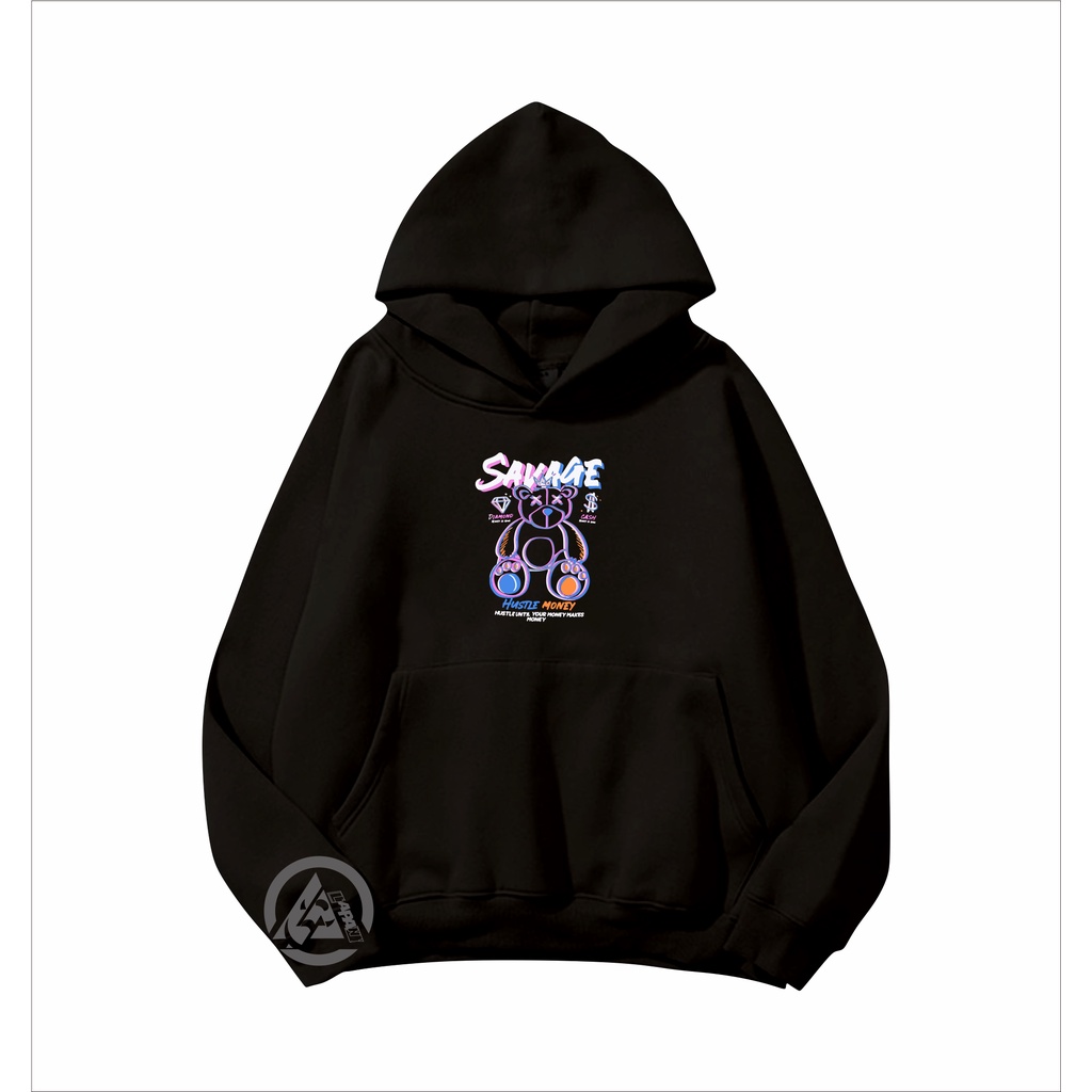 Jaket Sweater Hoodie Pria Distro Original Aesthetic Hitam Motif teddy bear Fleece Tebal M-XXL Terbar