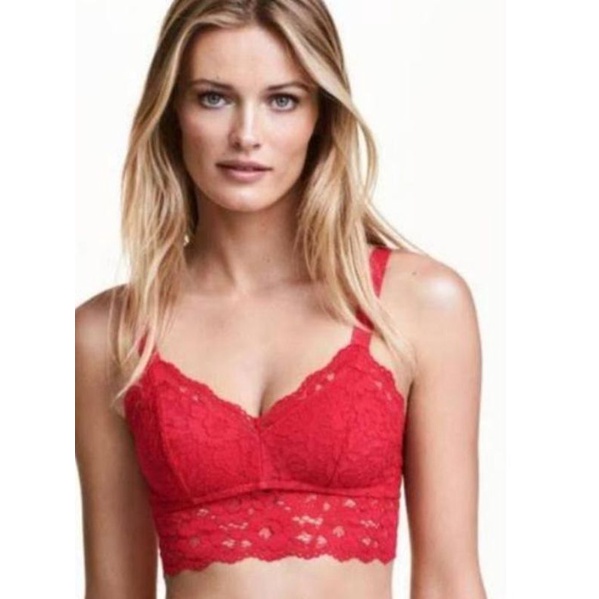 Bralette Renda Merah Tanpa Kawat H&M Style Bra Wanita Red Nyaman Sexy - S M