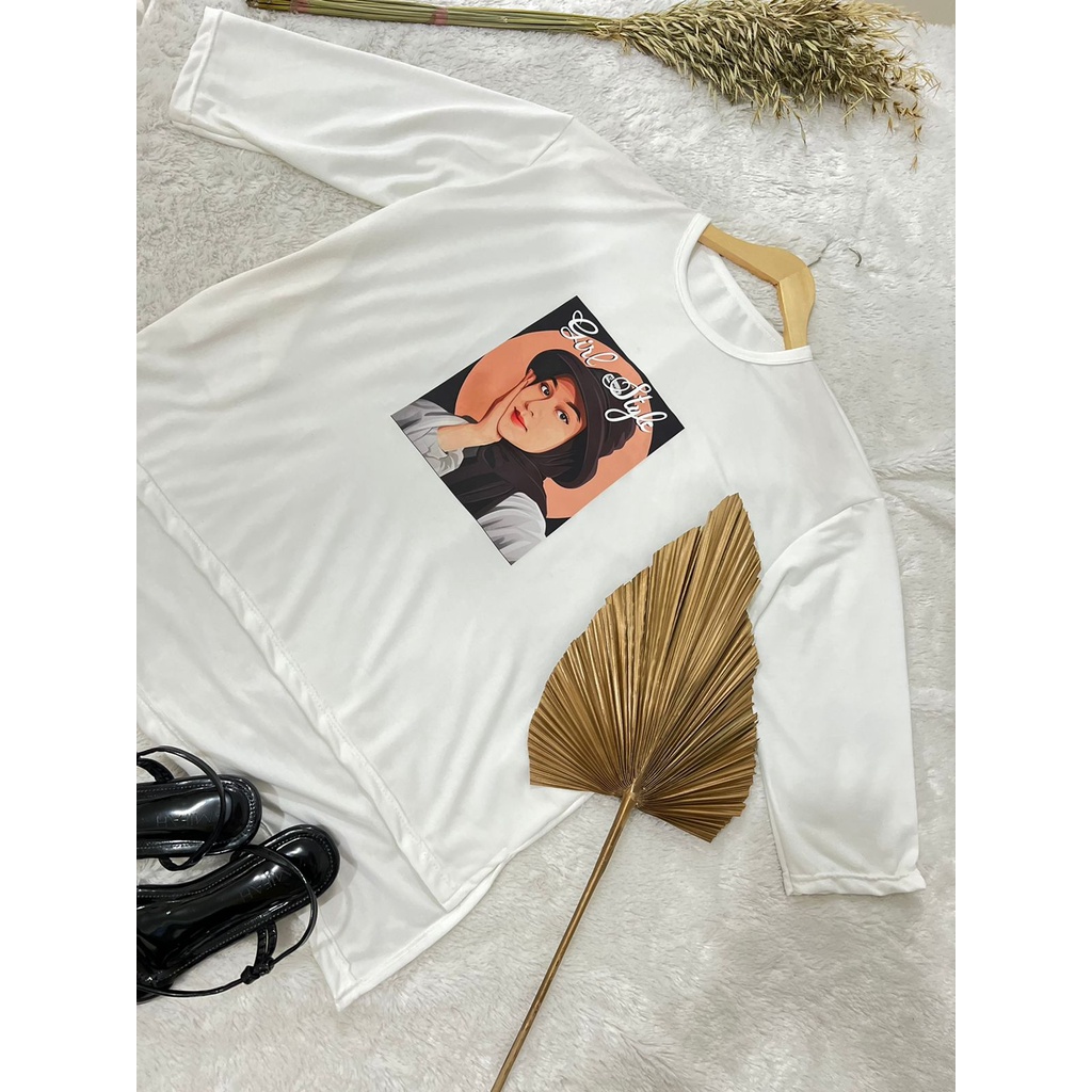 Baju Atasan wanita over size /Kaos Wanita/Atasan Wanita/Kaos wanita Lengan Panjang MOTIF GAMBAR WANITA HIJAB/HIJAB  STYLE 2022/pakaian wanita terbaru 2022