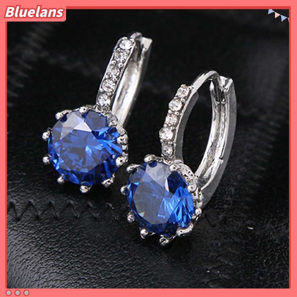 Anting Hoop Cubic Zirconia Bentuk Bulat Untuk Wanita