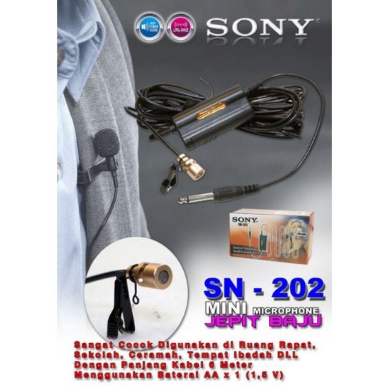 mic jepit sony SN 202 / SN 101 mic clip on sony sn202 / sn101 mic condensor sony mic kancing / mic imam / mic jepit baju / mic musholla / clip on microphone