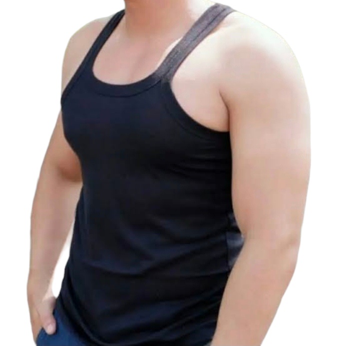 SINGLET PRIA Kaos Dalam Polos Hitam Salur Untuk Laki Laki Dewasa Ukuran Komplit M, L, XL, LLL.