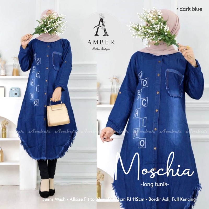 MOSCHIA tunik jeans bawah rawis LD 104cm PJ 112cm Ful kancing aktif